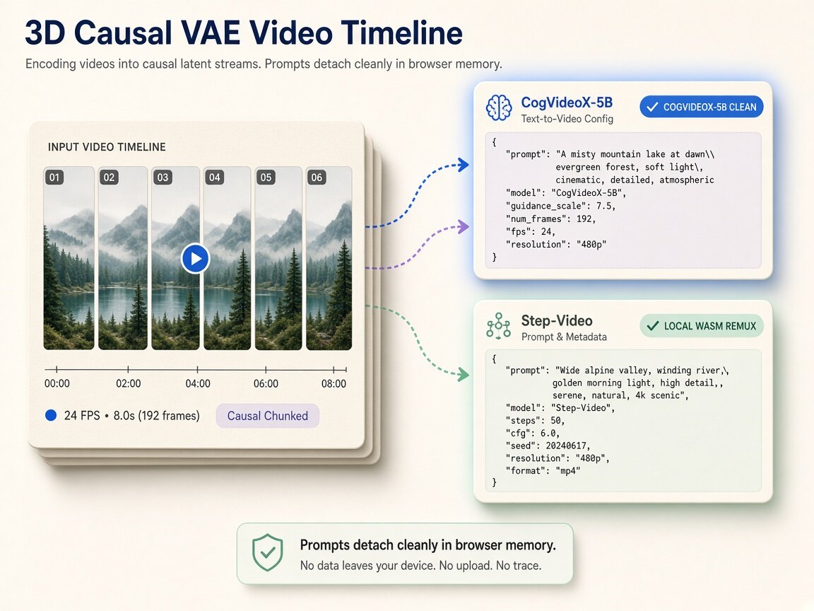 Visual comparison showing cogvideox video metadata container atoms and C2PA manifests stripped locally via lossless stream copy