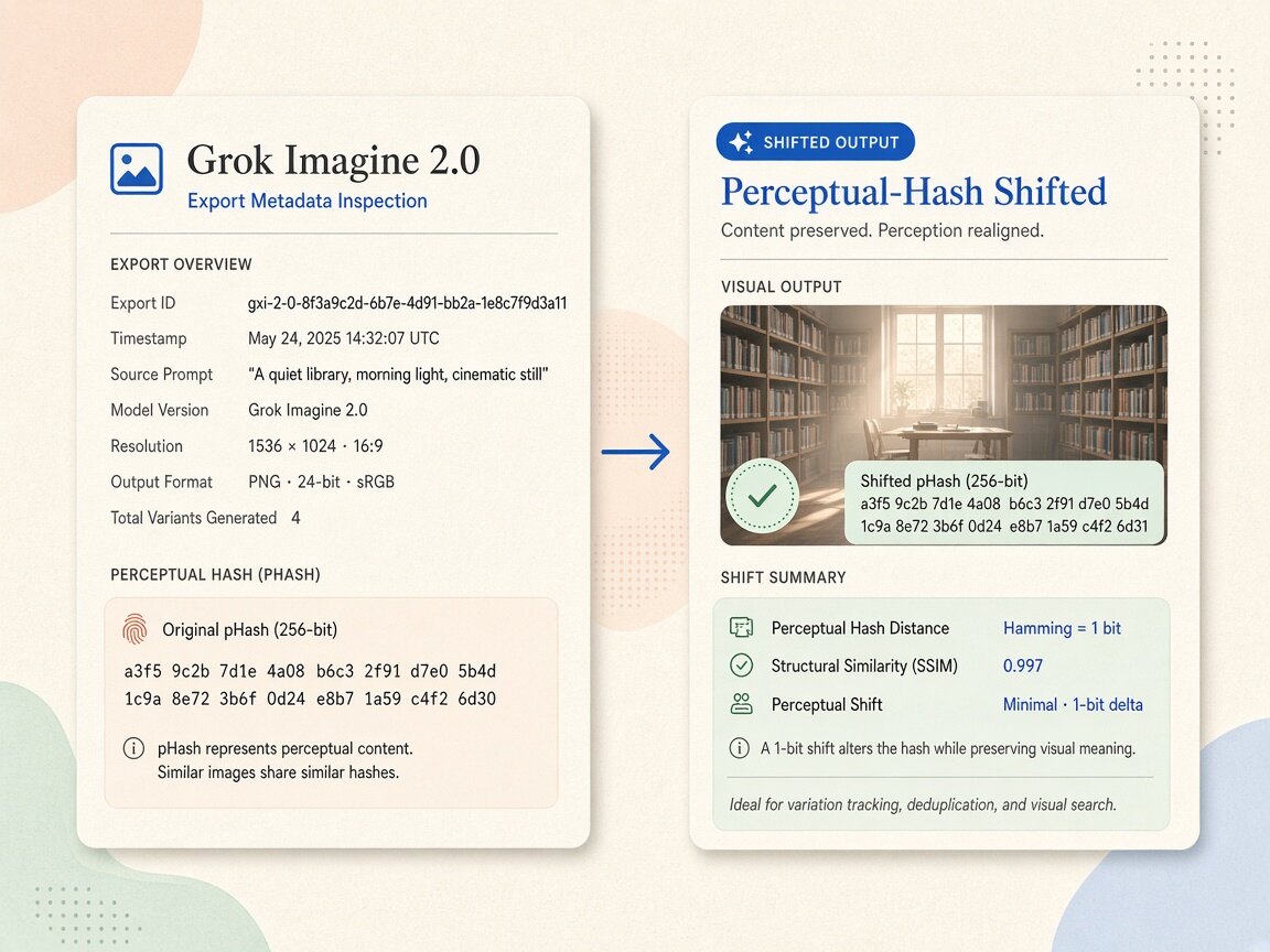 Visual comparison showing grok image metadata container tags and C2PA manifests stripped locally in the browser