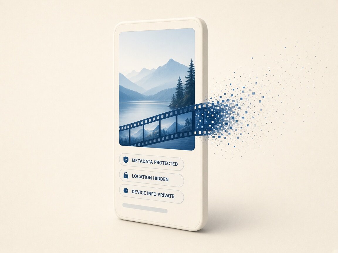 Product illustration showing vertical video and carousel tags stripped in the local TikTok metadata cleaner