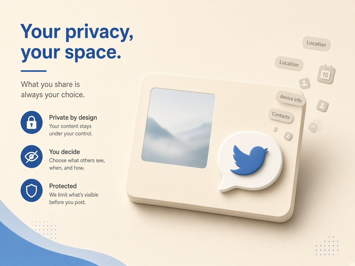 Product illustration showing photo and video tags stripped locally to clean Twitter X metadata