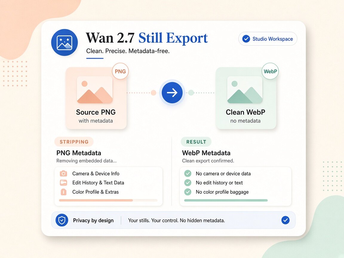 Visual comparison showing wan image metadata container tags and C2PA manifests stripped locally in the browser